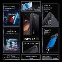 REDMI 12 5G Black (8GB RAM | 256GB ROM )(6.79 inch) Dual Sim Global Version
