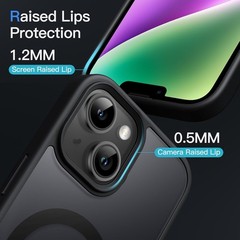 Translucent Matte Black Magnetic Case Slim Shockproof for iPhone 14 Plus 6.7-Inc