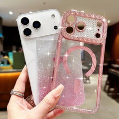 Magnetic for iPhone 17 Pro Max Case Glitter Clear Cute Love Heart Sparkle Cover