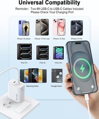 iPhone 17 16 15 Charger, 2 Pack 40W USB C Dual Port Fast Charging Block 6 ft Cab