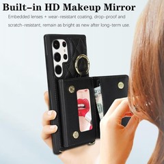 Cute Phone Wallet Case for Galaxy S24 Ultra 6.8 inch, Strap & Card Holder – Blac