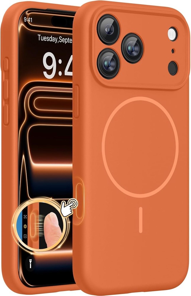 Magnetic for iPhone 17 Pro Case, Integrated Silicone Camera Control Cover, Orang