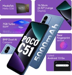 POCO C51 (Royal Blue, 64 GB) (4 GB RAM) Android 13 (Go Edition) Global