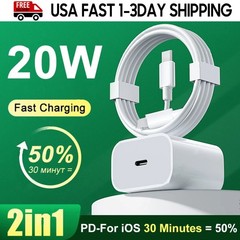 20W Fast Power Charger Wall Adapter & 3FT USB-C Cable for iphone 14 13 12 11 XR