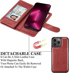 iPhone 16 Pro Max Wallet Case Leather Flip Cover Card Holder Kickstand Red