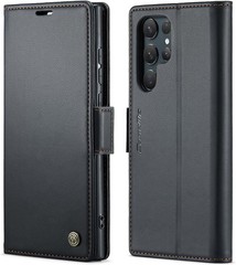 Wallet Case for Galaxy S24 Ultra Black with RFID Blocking Magnetic Clasp & Kicks