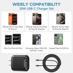 30W USB-C Fast Charger Adapter for iPhone 17 Air/17 Pro, 6.6FT Cable
