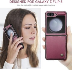 Slim Shockproof PU Leather Phone Case in Burgundy for Samsung Galaxy Z Flip 5