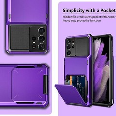 Samsung Galaxy S21 Ultra Case 6.8 Inch Shockproof Wallet Card Holder Cover Purpl