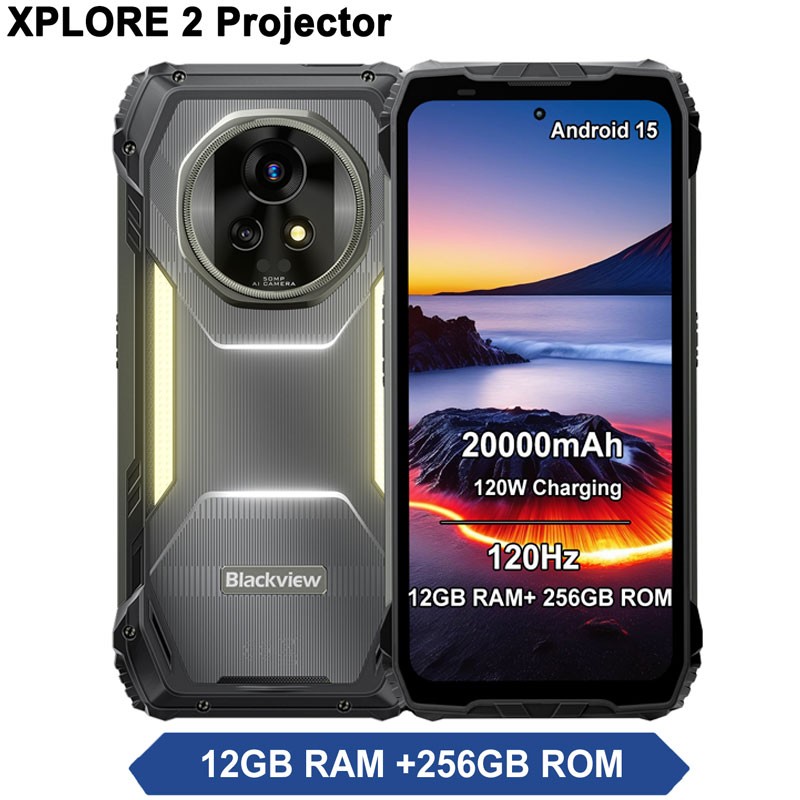 Blackview XPLORE 2 Projector 5G Rugged Phone Android 15 AI Mobile AMOLD Outdoors