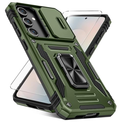 Heavy Duty Olive Green Case for Samsung Galaxy S25 FE with Kickstand & Lens Cove