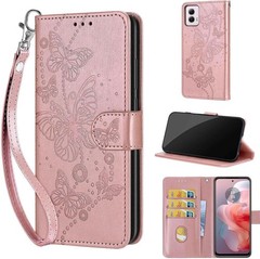 Wallet Case for Motorola Moto G Power 5G 2024, Rose Gold Butterfly Flip Folio