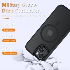 iPhone 14 Case, iPhone 13 Case, Matte Magnetic Slim Phone Cover, Black