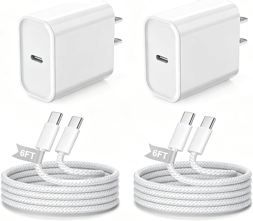 2 Pack 20W USB-C Fast Charger Adapter for iPhone 17 Pro Max/16 Pro 6FT