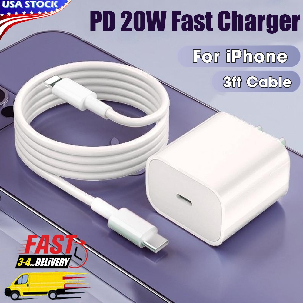 20W Super Fast Charger USB-C PD Power Adapter & 3FT Cable For iPhone 12 13 14 15