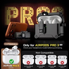 AirPods Pro 3 Generation Case, Secure Lock & Phone Stand Design, Black