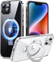 Magnetic 3-in-1 KickStand Ring Holder for iPhone 13 and 14 Case, Clear Cover