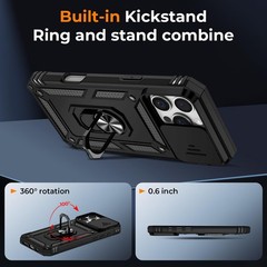 Case for iPhone 15 Pro Max with Slide Camera Cover and Screen Protector, Black