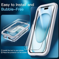 2PCS Screen Protector for iPhone 15 Plus 6.7 Inch Bubble Free Tempered Glass Cas