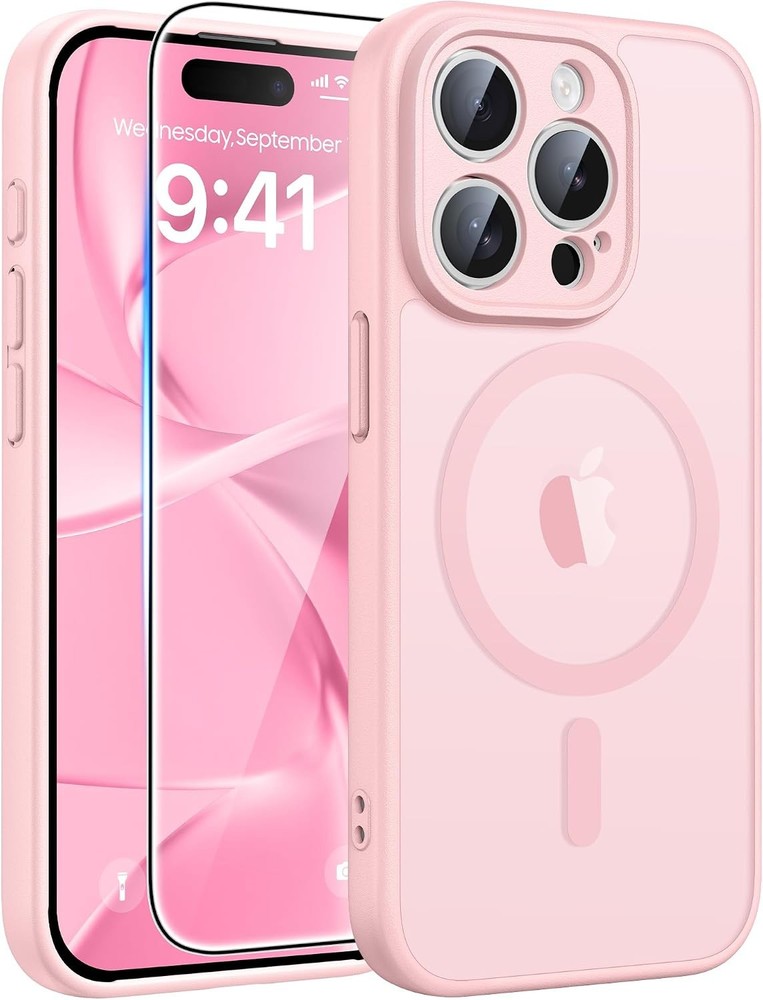 Light Pink Translucent Matte iPhone 15 Pro Max Case with Full Camera Protection