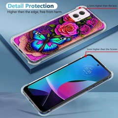 Case for Moto G Power 5G 2024, Blue Butterfly Flowers Rose Drop Protection Cover