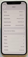 GSM UNLOCKED WHITE iPhone 12 MINI, 64GB A2176 MG6H3LL/A WITH 78% BATTERY HEALTH