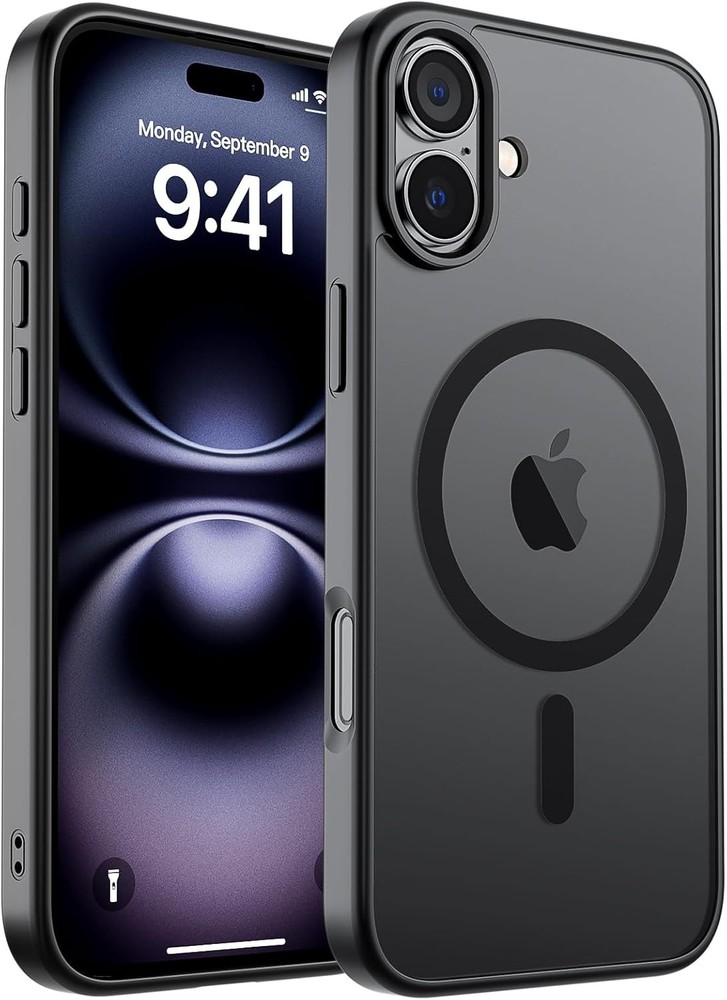 Magnetic for iPhone 16 Case Translucent Matte Shockproof Black Military Grade Pr