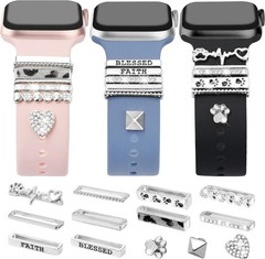 13 Pieces Silver Watch Band Charms with 10 Decorative Rings & 3 Decoration for A