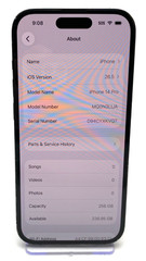 IPHONE 14 PRO A2650 256GB ~BLACK~ UNLOCKED CDMA + GSM ~MQ0N3LL/A~ OS 26.5 BH 78%