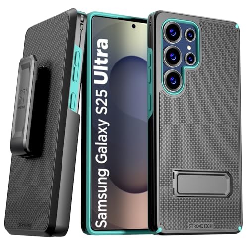 Samsung Galaxy S25 Ultra Case, Belt Clip Holster, Magnetic Stand – Black&Green