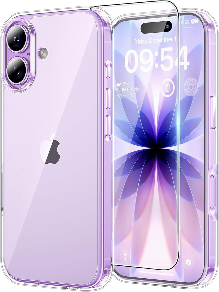 iPhone 17 Case, Anti-Yellowing Clear with Screen Protector, Shockproof Slim Desi