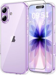 iPhone 17 Case, Anti-Yellowing Clear with Screen Protector, Shockproof Slim Desi