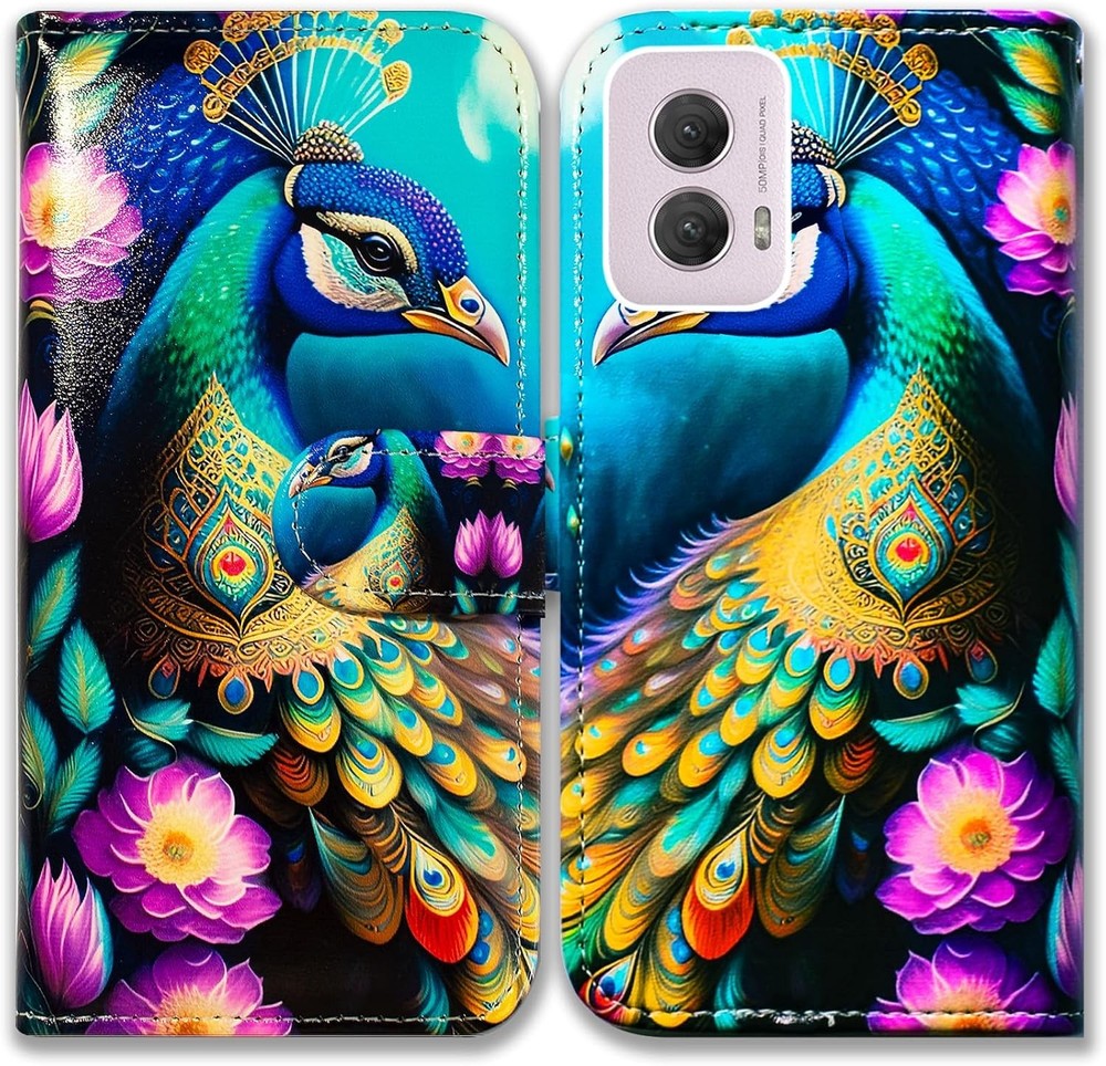 Case for Moto G Power 5G 2024, Colorful Peacock Mandala Flowers Leather Flip Cov