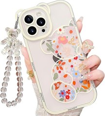iPhone 17 Pro Case with Cute Flowers Bear Pattern, Clear Phone Case and Strap