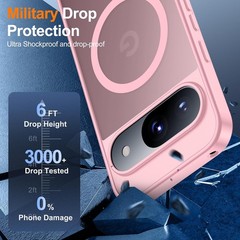 Slim Translucent Matte Back Case for Google Pixel 9/9 Pro, Magnetic, Pink, Milit