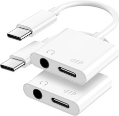 USB C to 3.5mm Headphone and Charger Adapter, 2-Pack Type C to Aux Jack Dongle