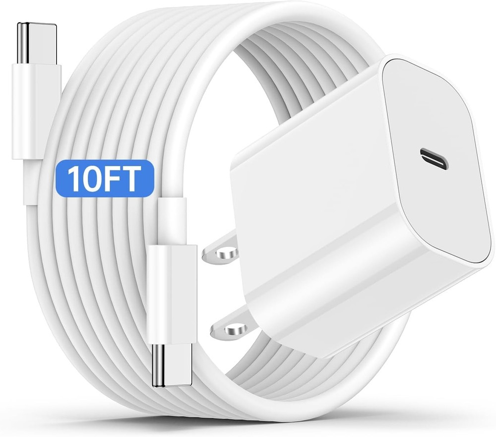 20W Fast Charger Adapter with 10ft USB-C Cable for iPhone 16 Pro/17 Pro Max