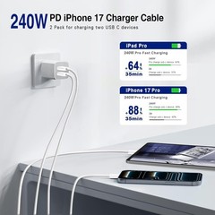 240W Type-C Fast Charger Adapter for MacBook Pro/iPhone 17 Pro Max 10ft