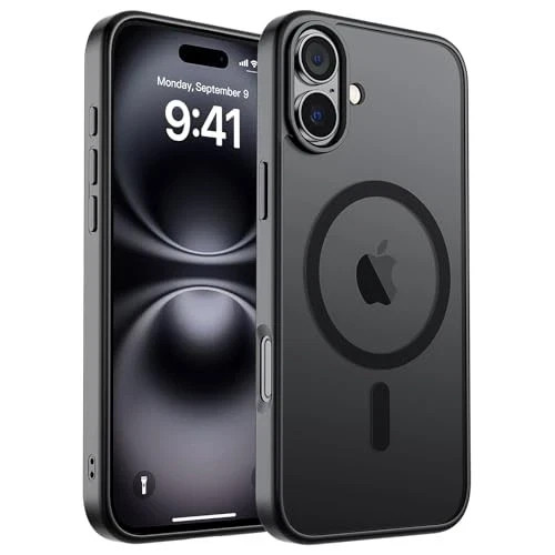Magnetic for iPhone 16 Case, Translucent Matte Shockproof Anti-Scratch Black