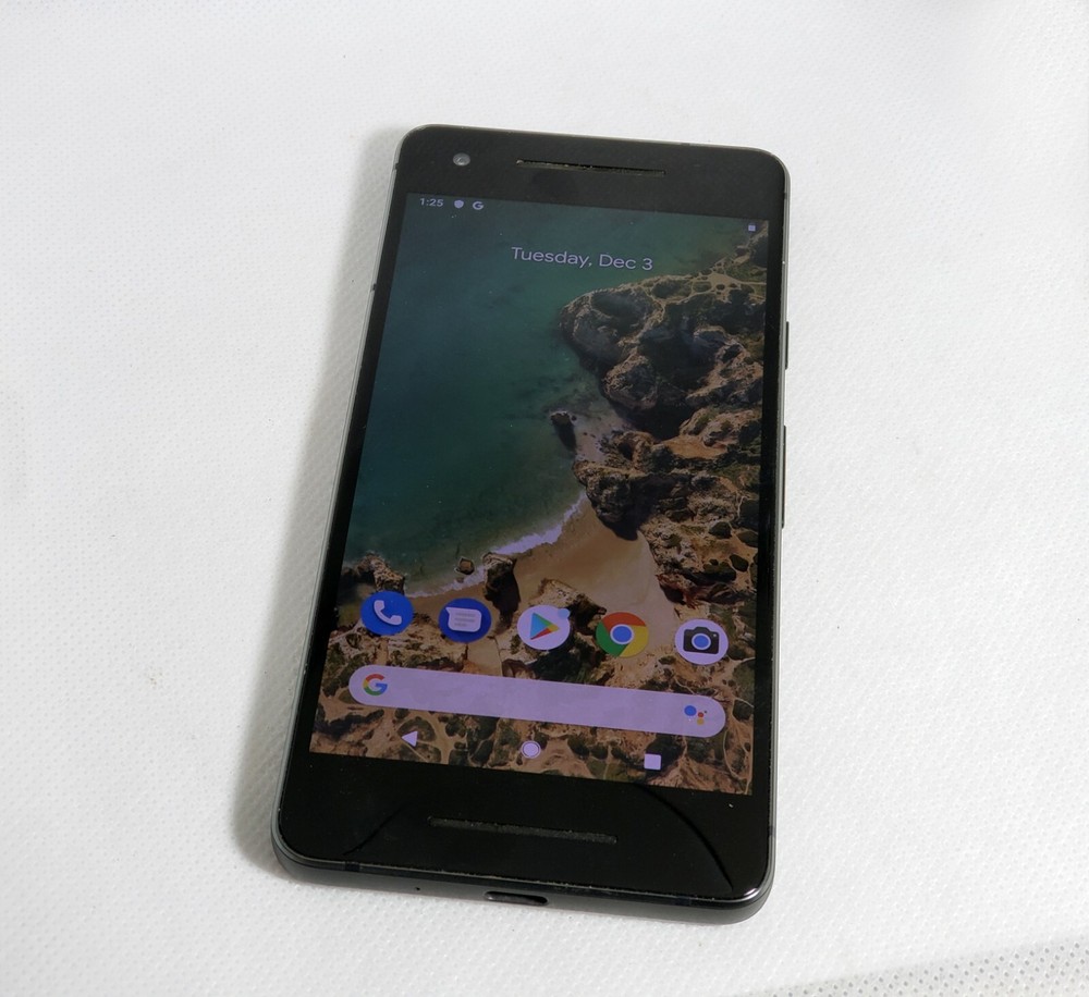Google Pixel 2 Black Broken Back Purplish Display 64GB Unlocked Smartphone READ
