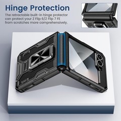 Galaxy Z Flip 6 Case, 360° Rotatable Ring Kickstand & Belt Clip Holster – Black