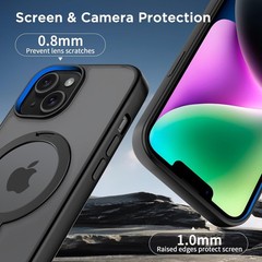 Magnetic Case for iPhone 13/14 6.1 inch with 360 Rotatable Ring Stand, Matte Bla
