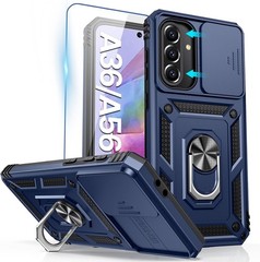 Samsung Galaxy A36 A56 5G Case with Camera Cover & Kickstand Ring, Blue