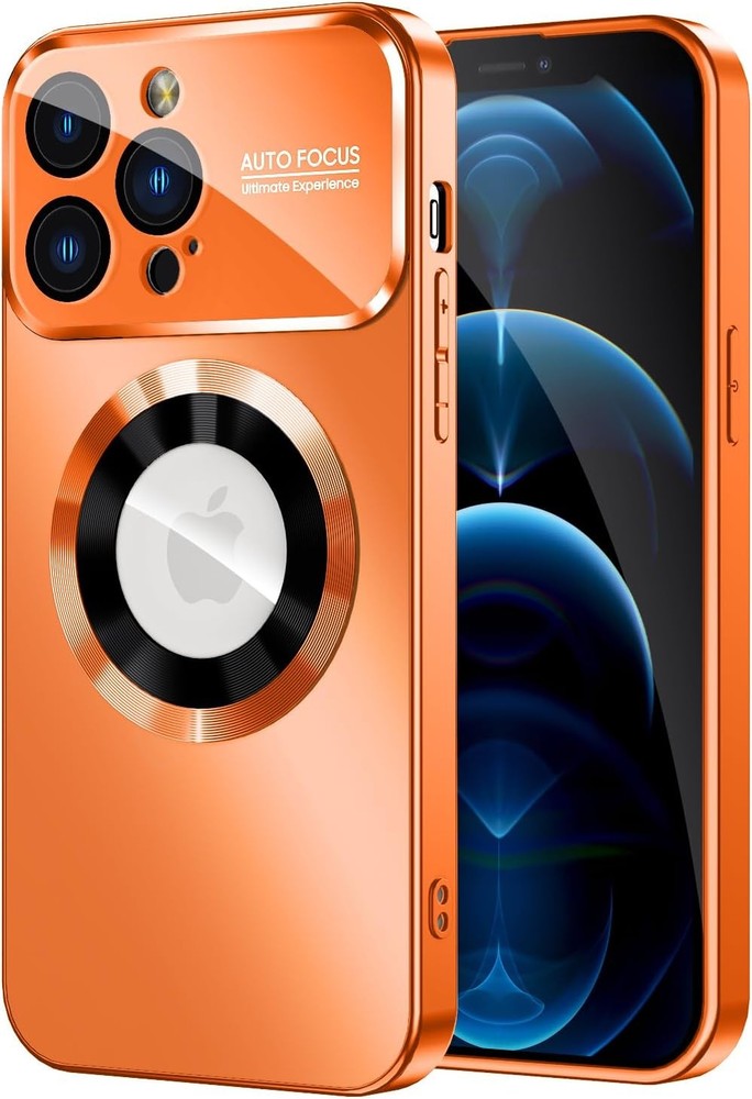 Magnetic for iPhone 12 Pro Max Case, Built-in Camera Lens Protector, Orange