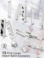 13 Pieces Silver Watch Band Charms with 10 Decorative Rings & 3 Decoration for A