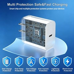 2 Pack 20W USB-C Fast Charger Adapter for iPhone 17 Pro Max/16 Pro 6FT