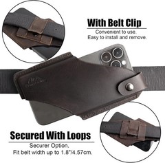 Leather Phone Holster with Belt Clip for iPhone 17/16/15 Pro Max & Plus – Darkbr