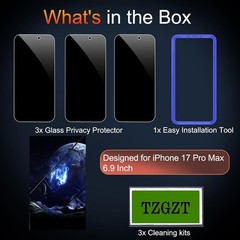 3 Pack for iPhone 17 Pro Max Privacy Screen Protector Tempered Glass Accessories