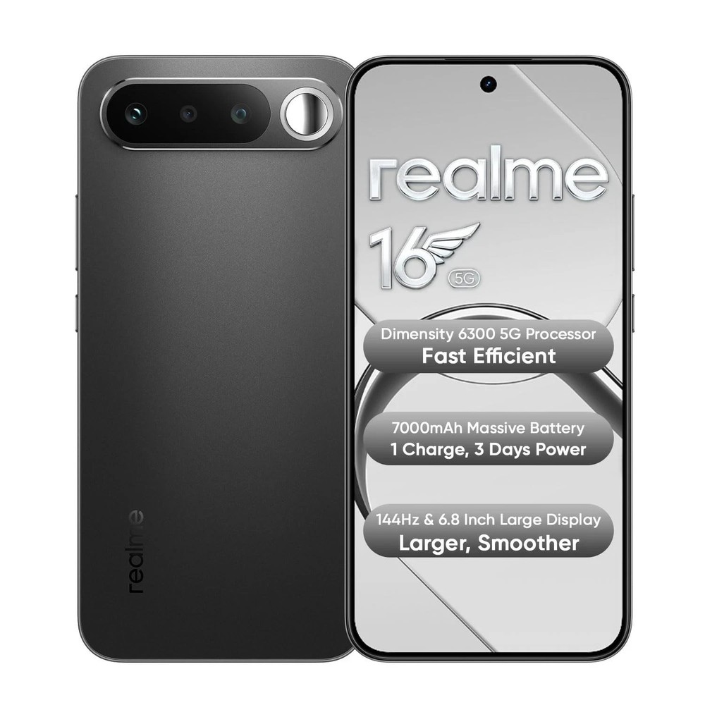 realme 16 5G (Black, 256GB 8GB RAM) Dimensity 6400 Turbo 6.57″ Gobal Version.