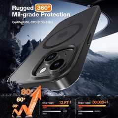 Magnetic Matte Case for iPhone 13/iPhone 14 6.1-Inch, iPhone 15 Case Slim Black